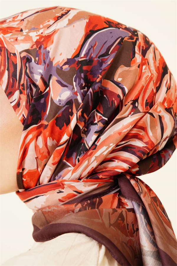 Sketch Flower Pattern Scarf Khaki