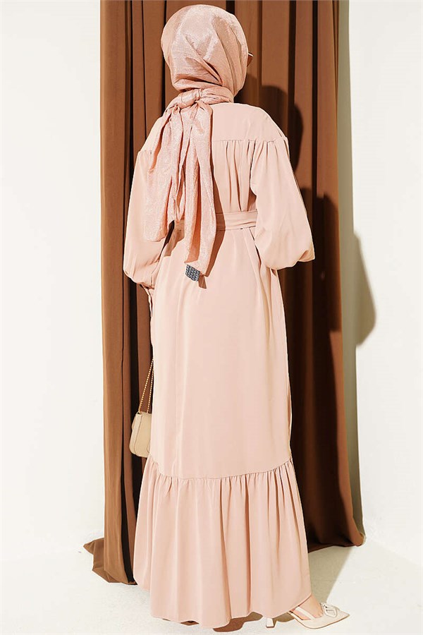 Beige Medina Dress with Gathered Skirt