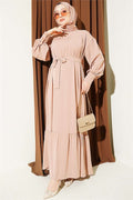 Beige Medina Dress with Gathered Skirt