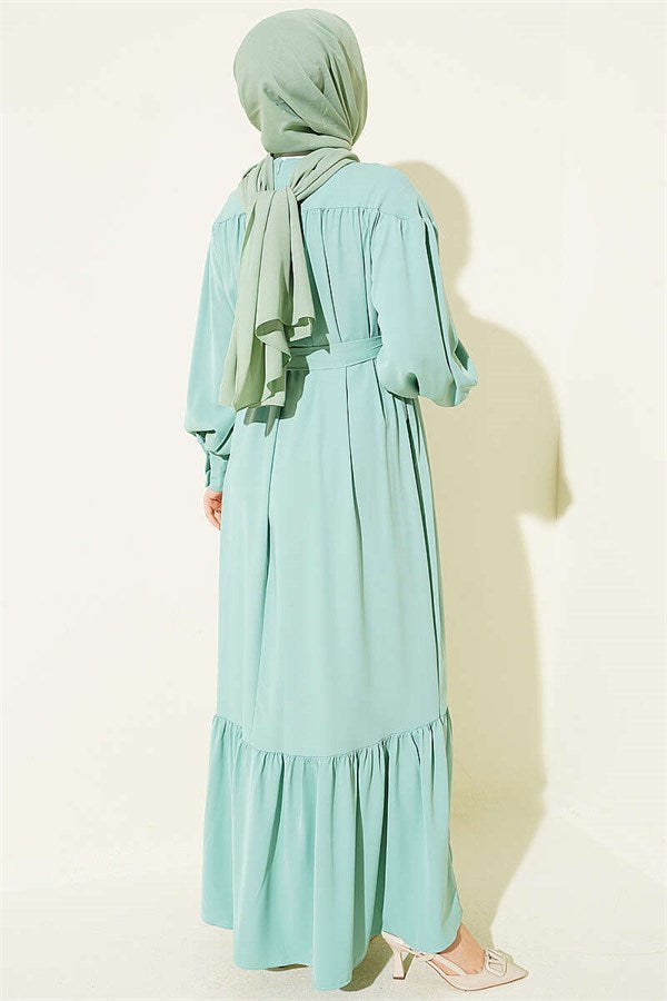 Gathered Hem Medina Dress, Aqua Green