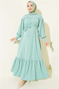 Gathered Hem Medina Dress, Aqua Green
