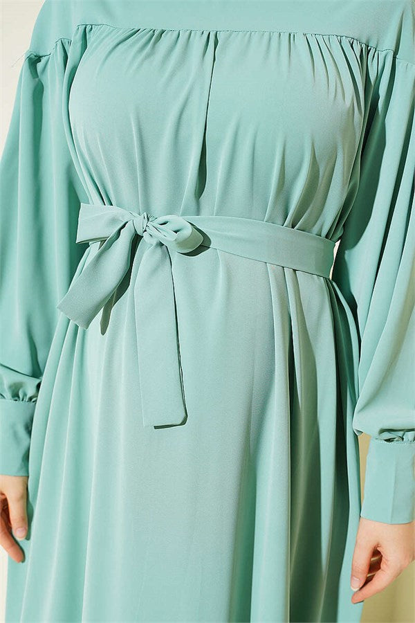 Gathered Hem Medina Dress, Aqua Green