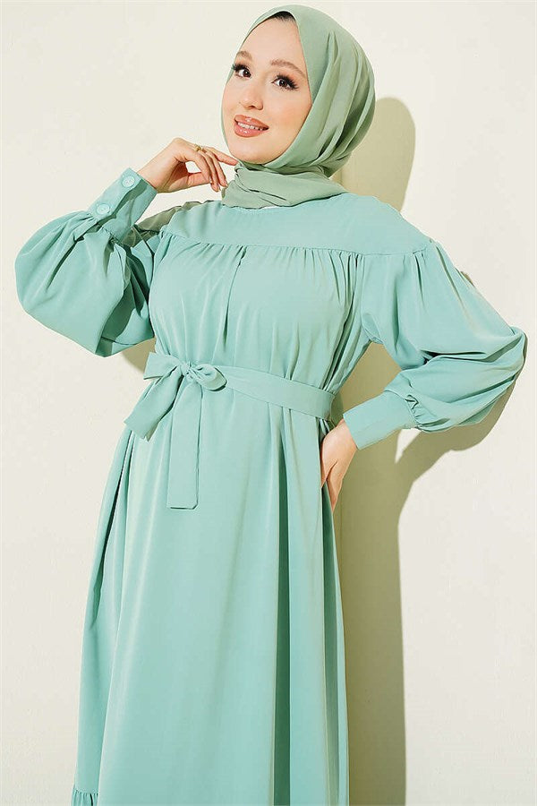 Gathered Hem Medina Dress, Aqua Green