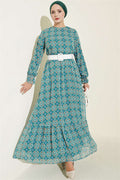 Relaxed Fit Chiffon Dress with Gathered Skirt, Green