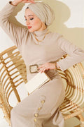 Buttoned Ribbed Dress Beige
