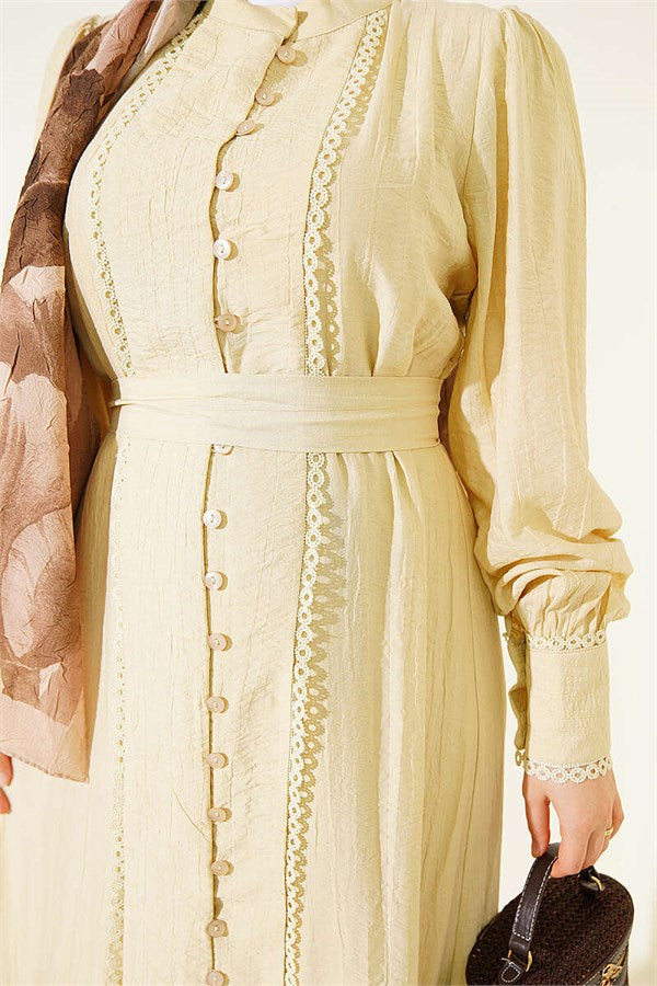 Pleated Skirt with Belt, Honeycomb Color