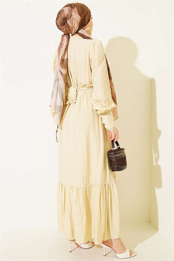 Pleated Skirt with Belt, Honeycomb Color