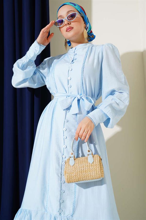 Pleated Belted Skirt Dress Baby Blue