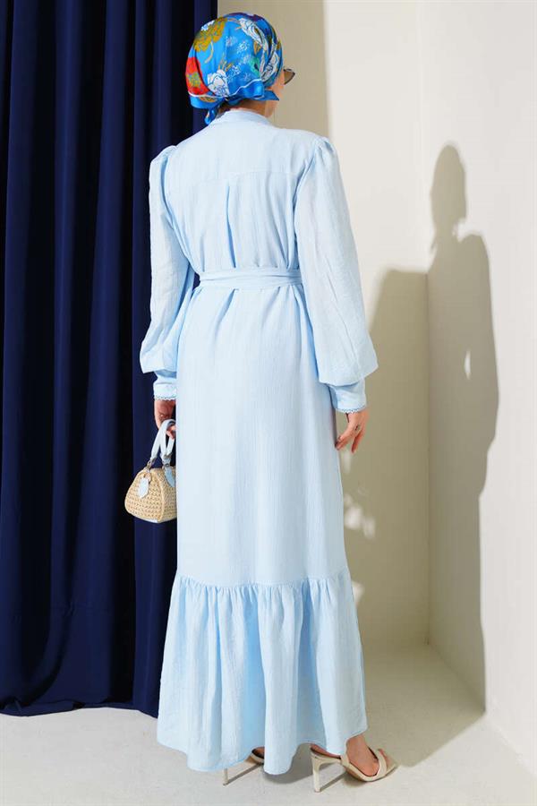 Pleated Belted Skirt Dress Baby Blue
