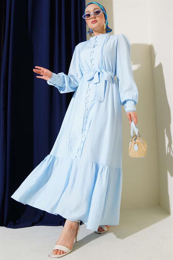 Pleated Belted Skirt Dress Baby Blue