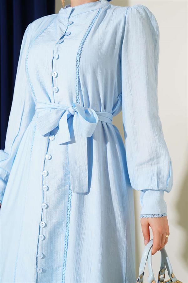 Pleated Belted Skirt Dress Baby Blue