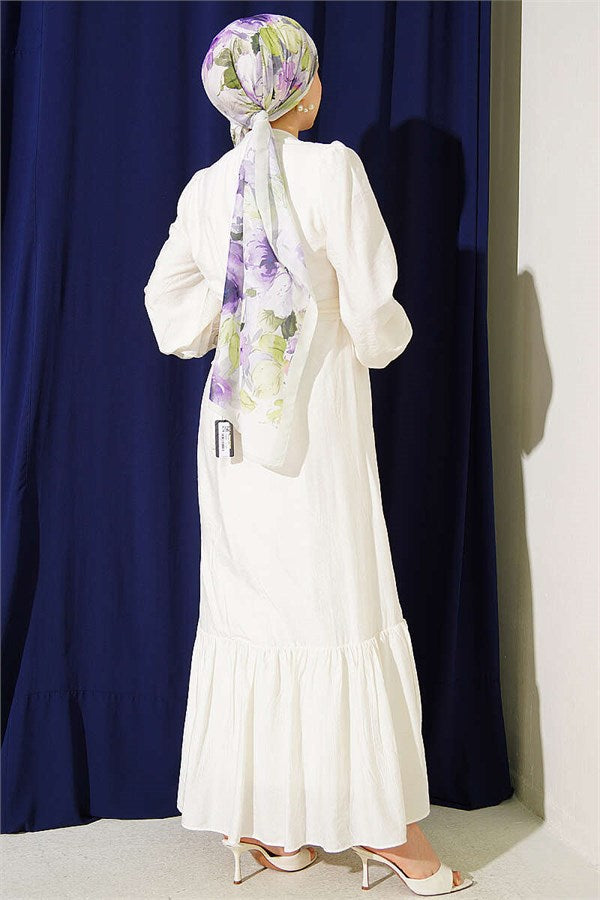 Ecru Pleated Belted Skirt Dress