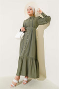Pleated Belted Skirt Khaki Dress