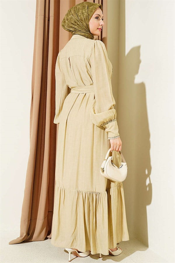 Pleated Skirt with Belt Dress in Navy Blue