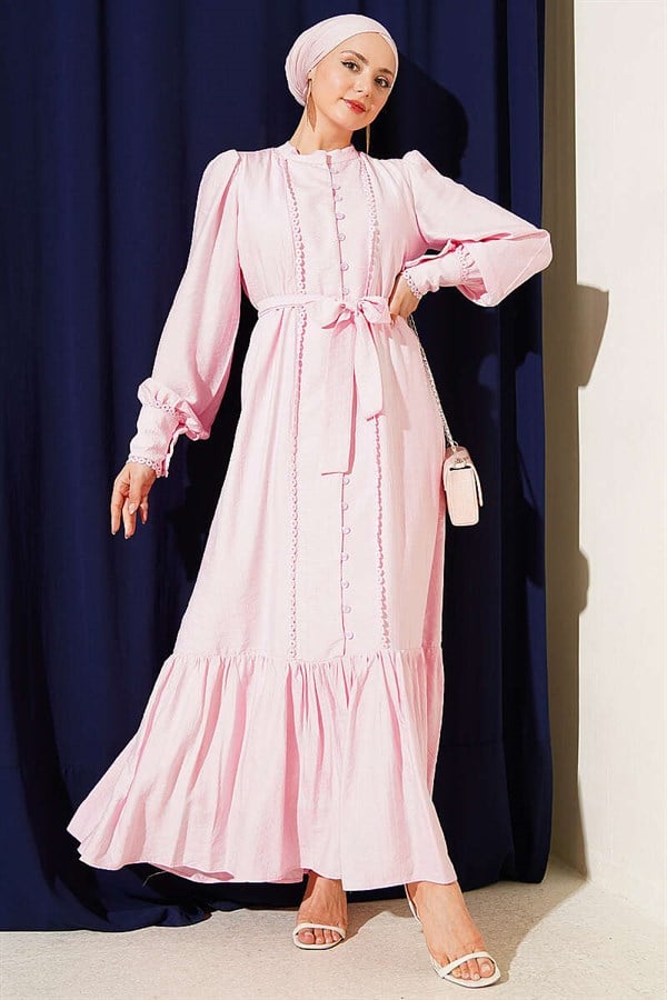 Pleated Belted Dress in Candy Pink