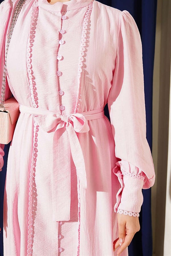 Pleated Belted Dress in Candy Pink