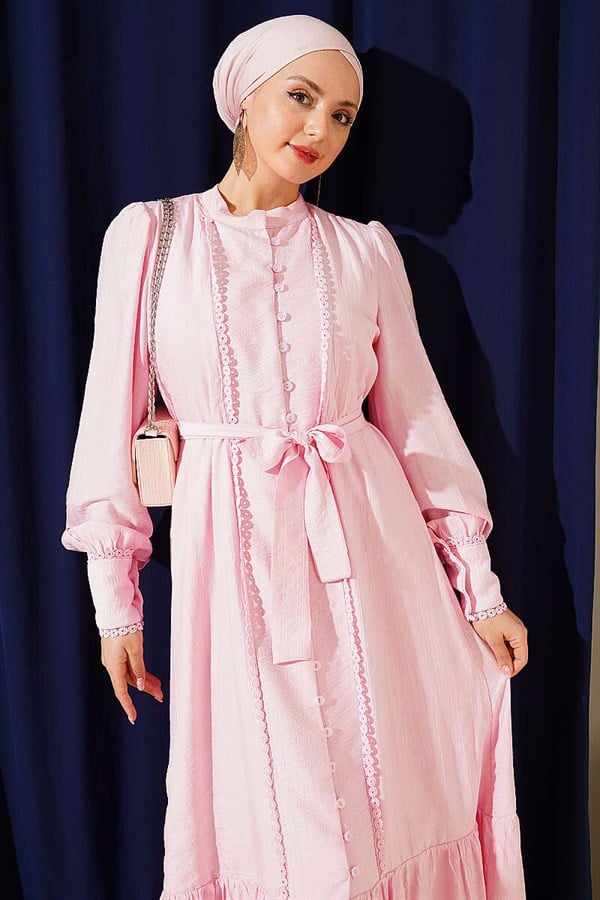 Pleated Belted Dress in Candy Pink