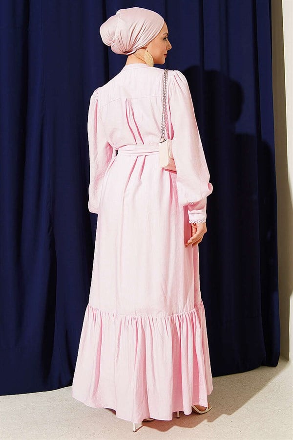 Pleated Belted Dress in Candy Pink