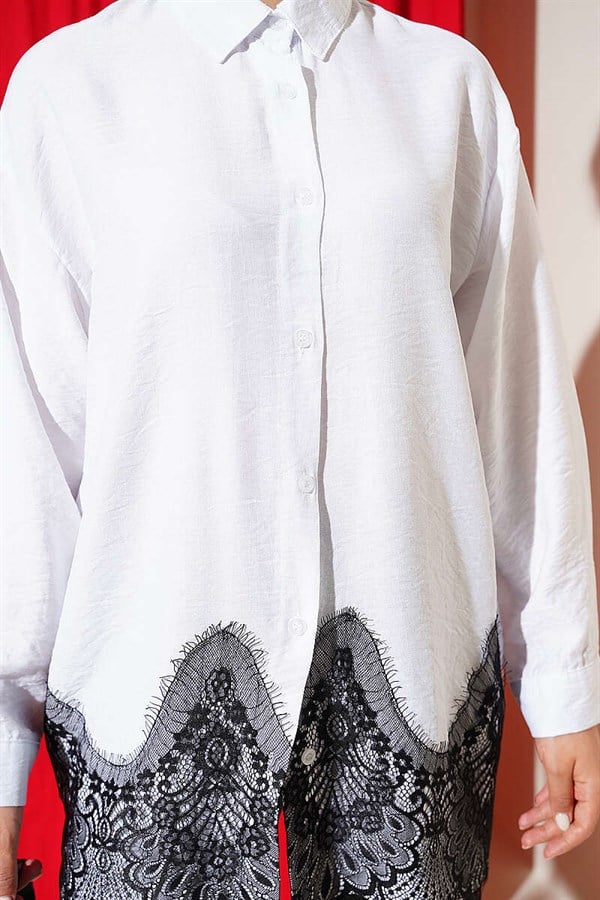 White Shirt with Lace Detail at Hem