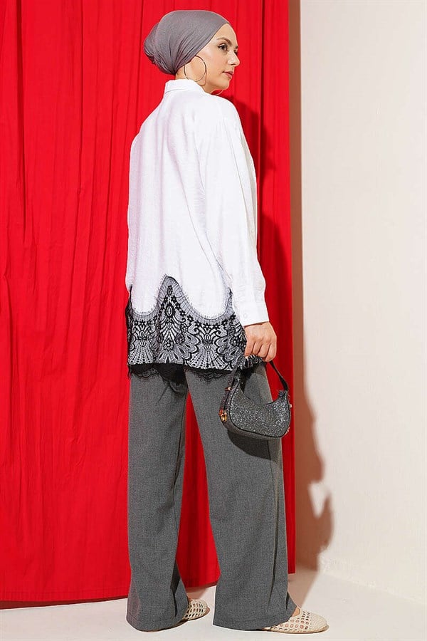 White Shirt with Lace Detail at Hem