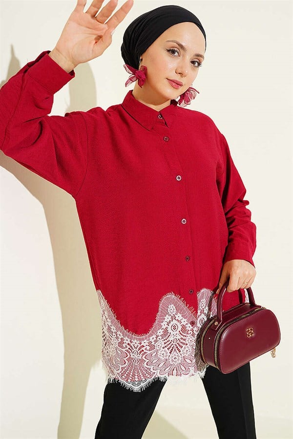 Shirt with Lace Hem, Burgundy