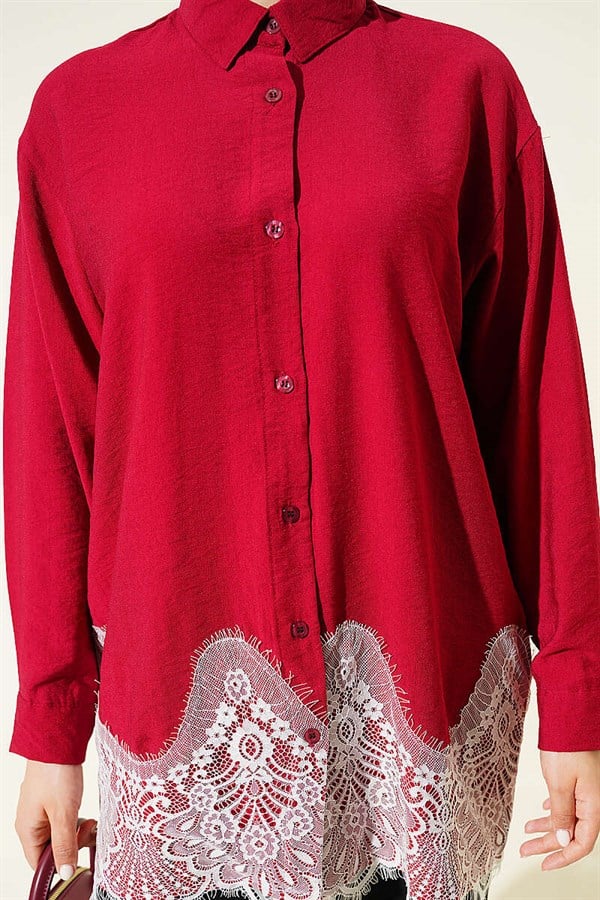 Shirt with Lace Hem, Burgundy