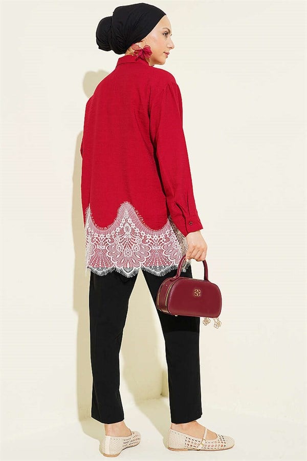 Shirt with Lace Hem, Burgundy
