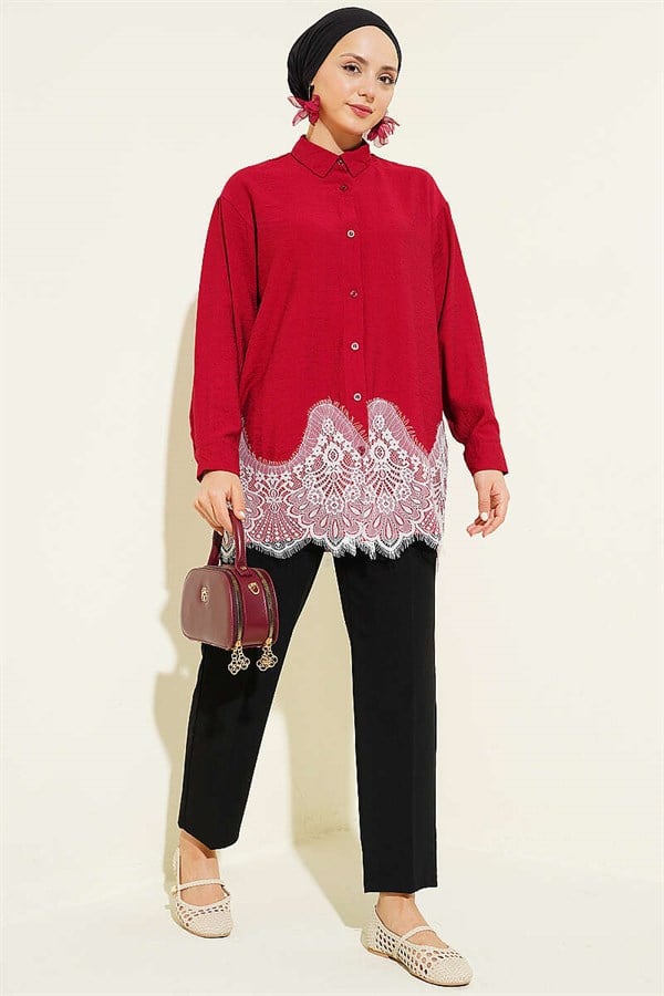 Shirt with Lace Hem, Burgundy