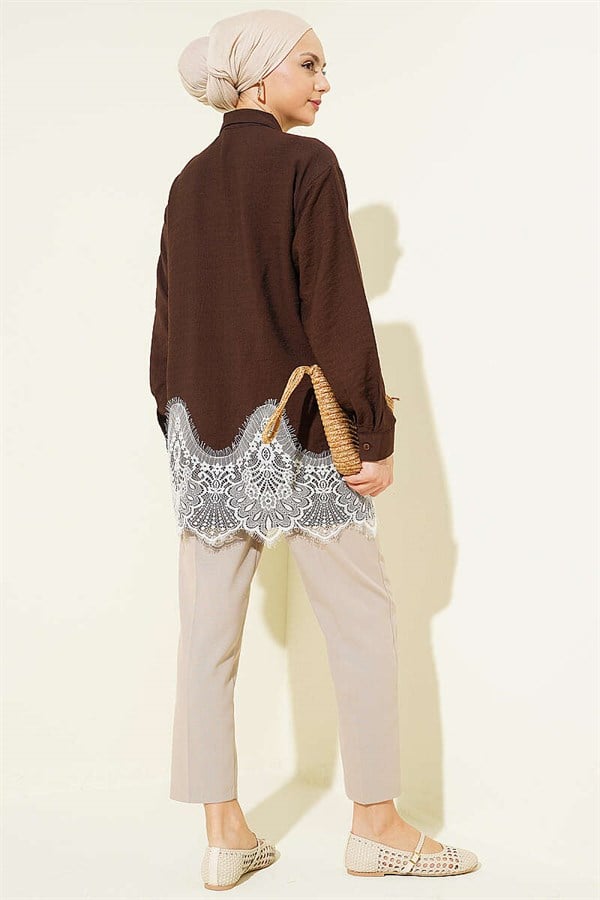 Shirt with Lace Hem, Coffee