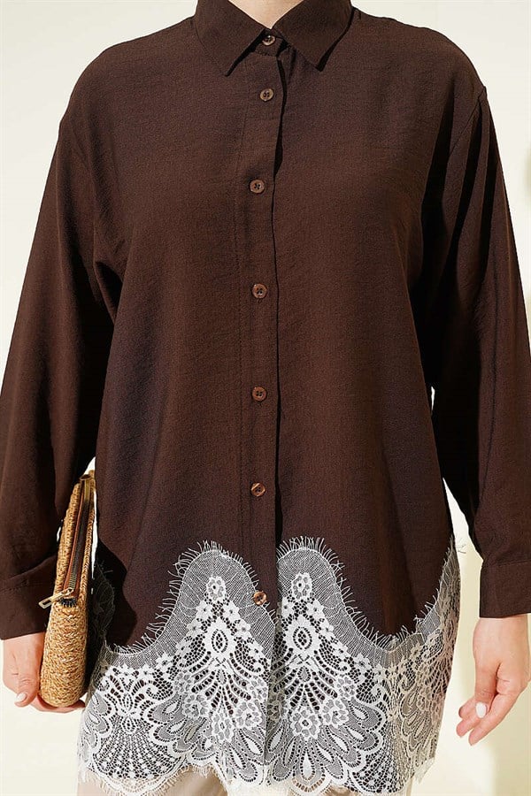 Shirt with Lace Hem, Coffee