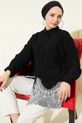 Shirt with Lace Hem, Black