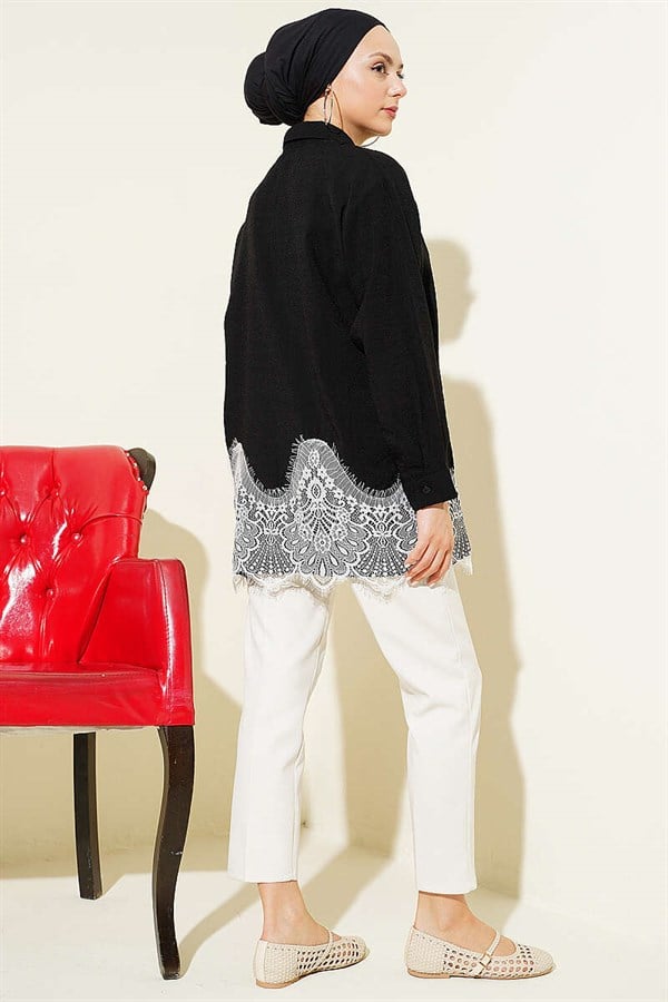 Shirt with Lace Hem, Black