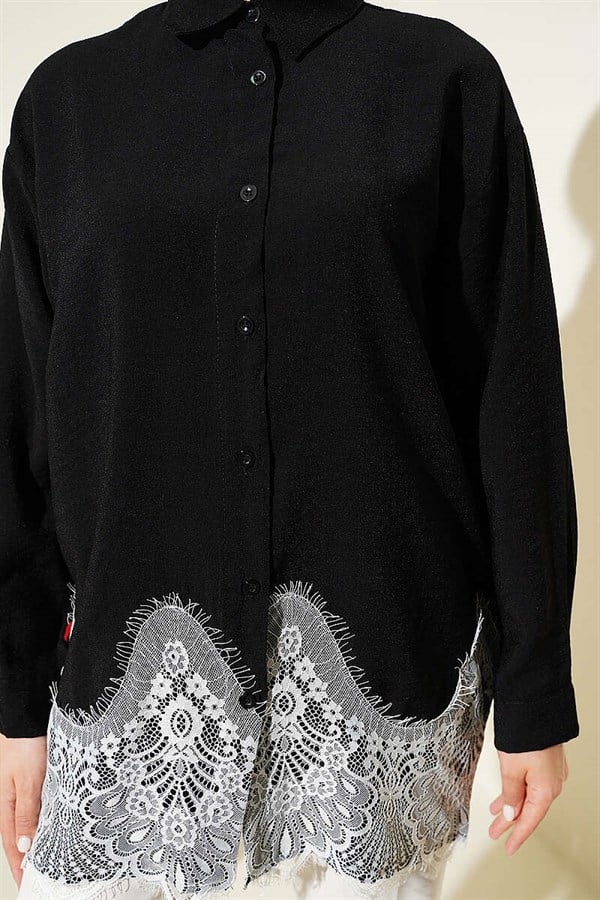Shirt with Lace Hem, Black