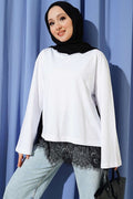 Basic Tunic with Lace Hem, White