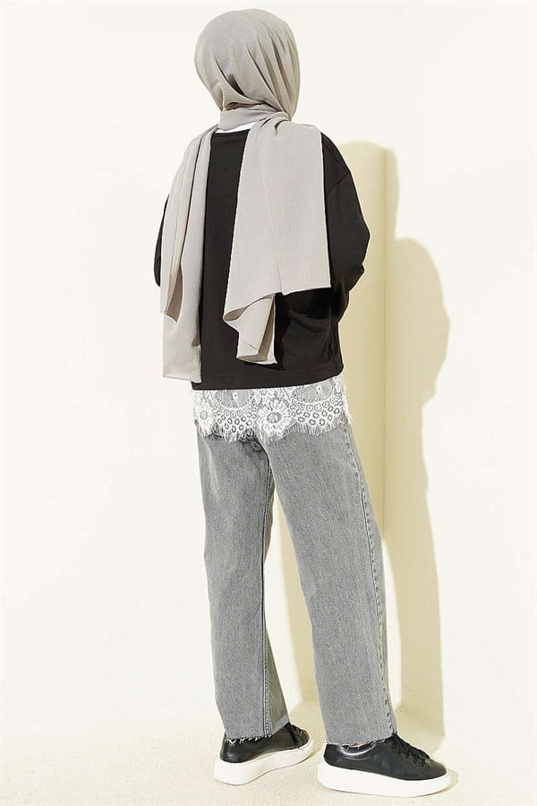 Basic Tunic with Lace Hem, Black