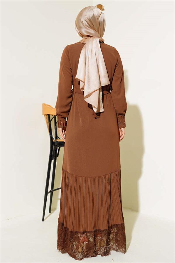 Lace Hem Dress Brown