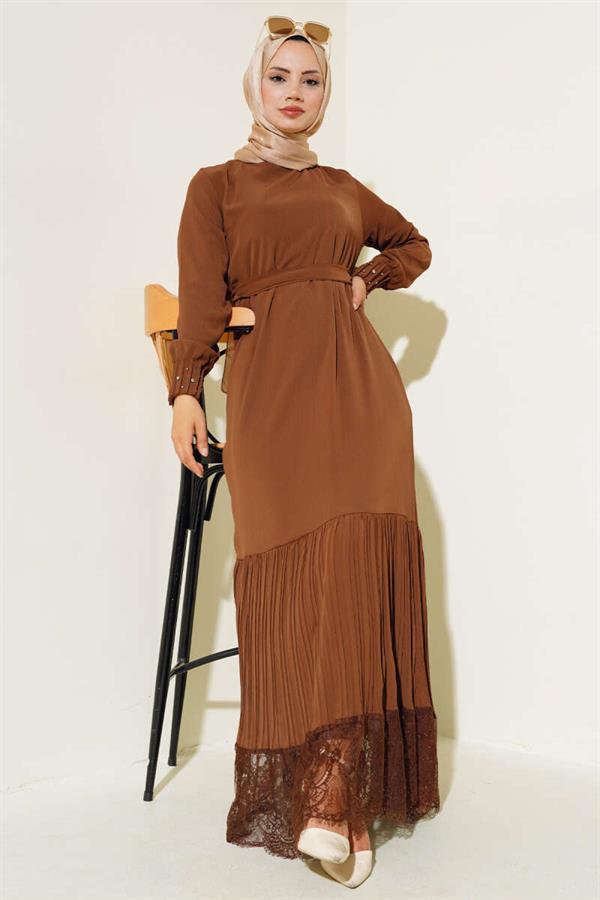 Lace Hem Dress Brown