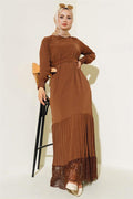 Lace Hem Dress Brown