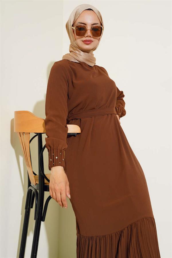 Lace Hem Dress Brown