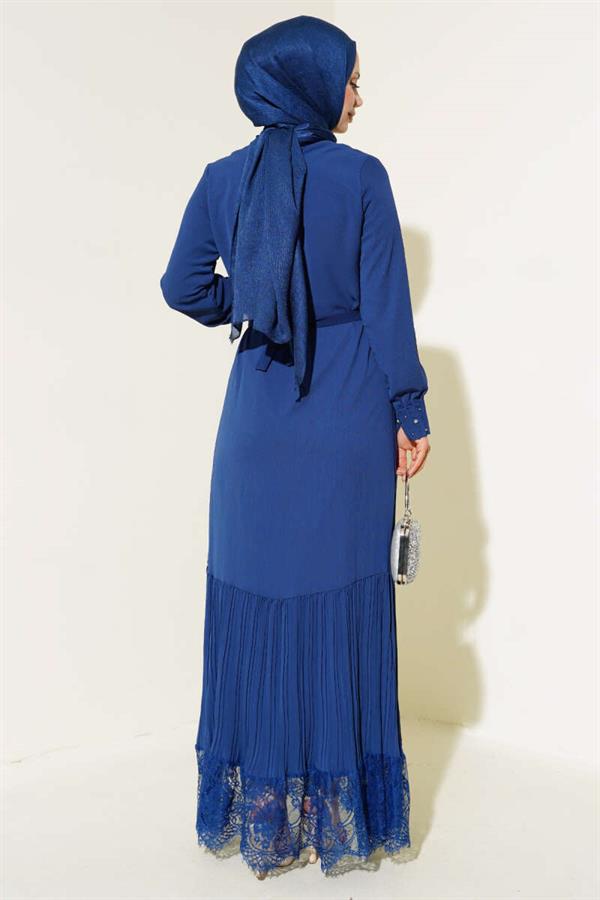 Lace Hem Dress Navy Blue