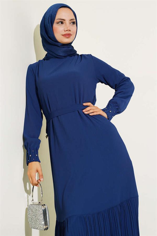 Lace Hem Dress Navy Blue