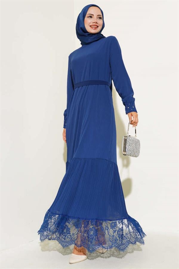 Lace Hem Dress Navy Blue