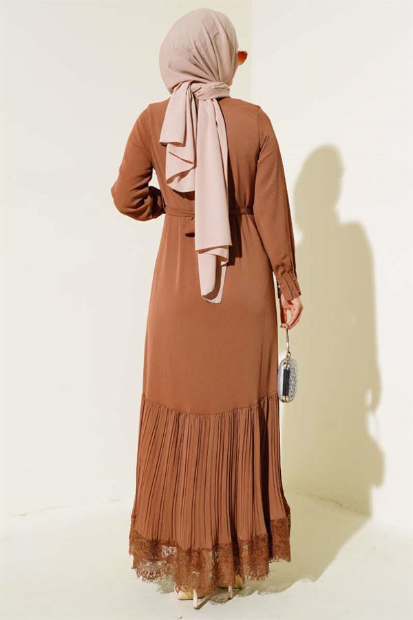 Lace Hem Dress Tan
