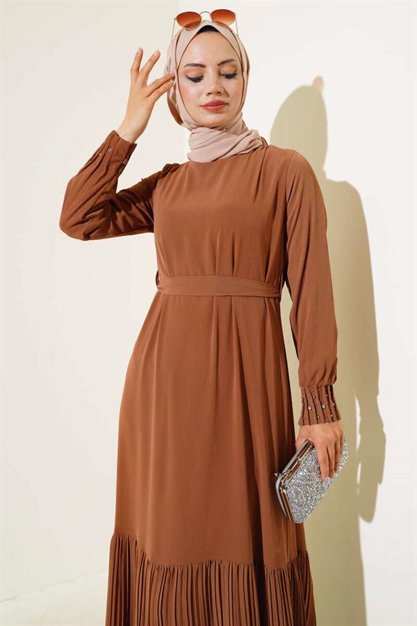 Lace Hem Dress Tan