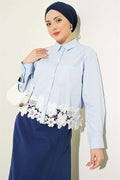 Short Shirt with Lace Hem, Ice Blue