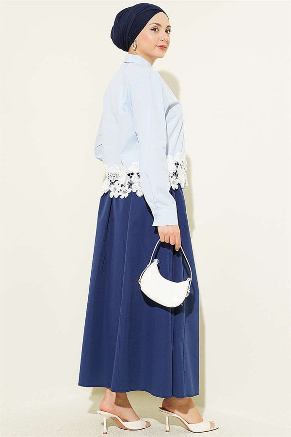 Short Shirt with Lace Hem, Ice Blue