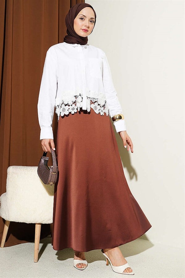 Short Shirt with Lace Hem, Ecru