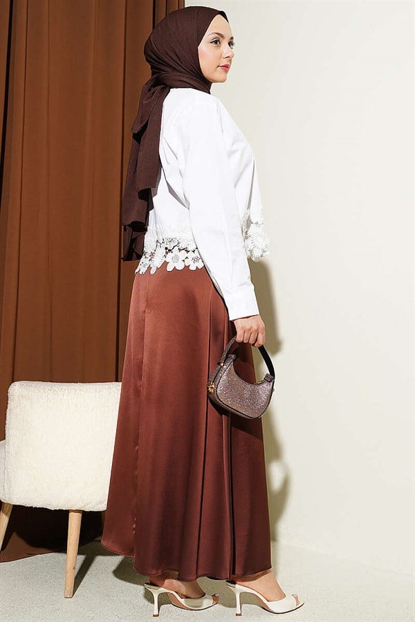 Short Shirt with Lace Hem, Ecru