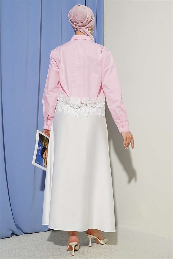 Pink Short Shirt with Lace Hem
