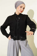 Short Shirt with Lace Hem, Black